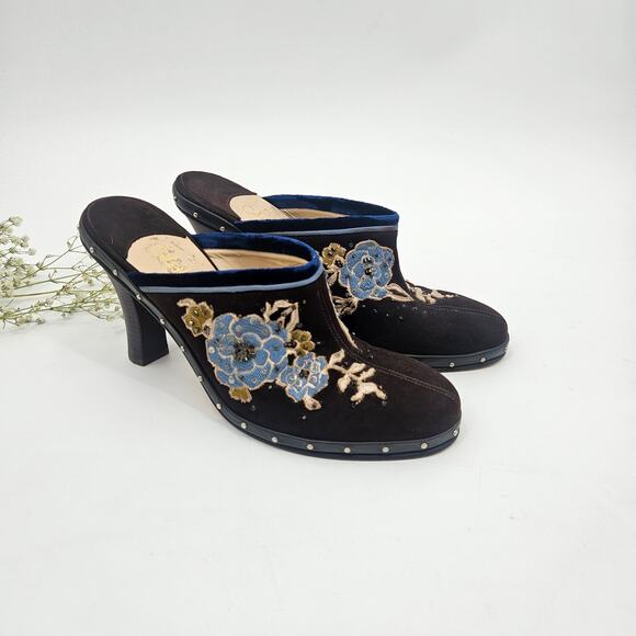 Cole Haan Kyrene Brown Suede Floral Embroidered Y2K Platform Mule Clogs - Size 9 - Picture 9 of 9